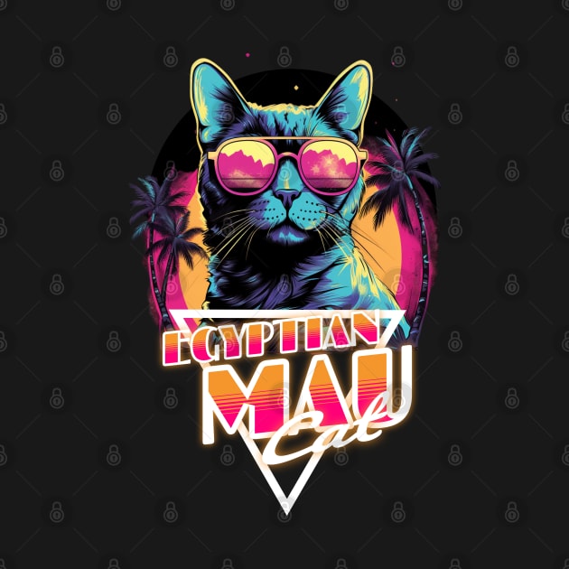 Retro Wave Egyptian Mau Cat Miami Shirt by Miami Neon Designs