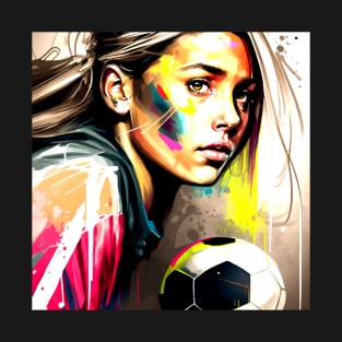 Soccer Girl Graffiti Art Splash Paint T-Shirt