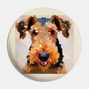 Cute Airedale Terrier Dog Watercolor Painting Artwork Pin