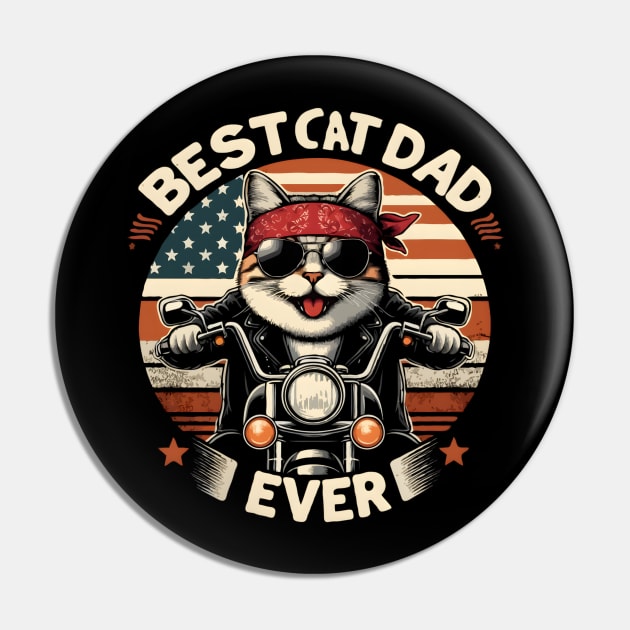 Cat Dad Motorcycle Bike Rider Vintage American Flag Pin by TopTees