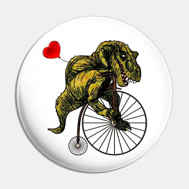 Tyrannosaurus on Penny Farthing with Heart Balloon Pin by SirLeeTees