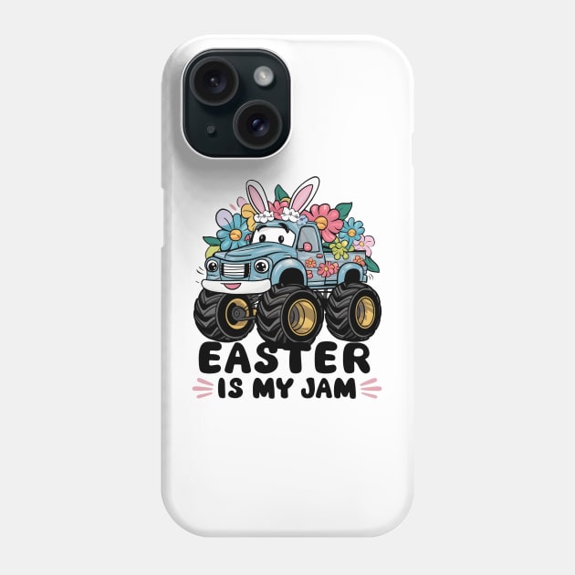 Happy Boys Easter Is My Jam Monster Truck Bunny Kids Women Phone Case by Pikalaolamotor