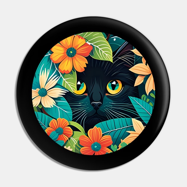 Black Cat Filled With Flowers - Floral Kitty Pin by WilliamHoraceBatezell