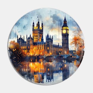 London Landmarks Night Scenery UK Historical Buildings Pin