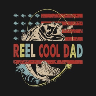 Vintage Reel Cool Dad Fishing Hunting American Flag T-Shirt