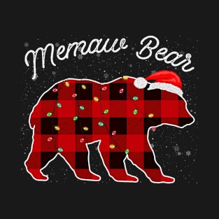 Memaw Bear Santa Christmas Pajama Red Plaid Buffalo Family Funny T-Shirt