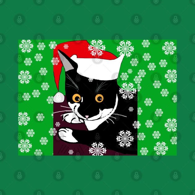 Cute Tuxedo Cat says A Merry Christmas Catmas from cat Nelson  Copyright TeAnne by TeAnne