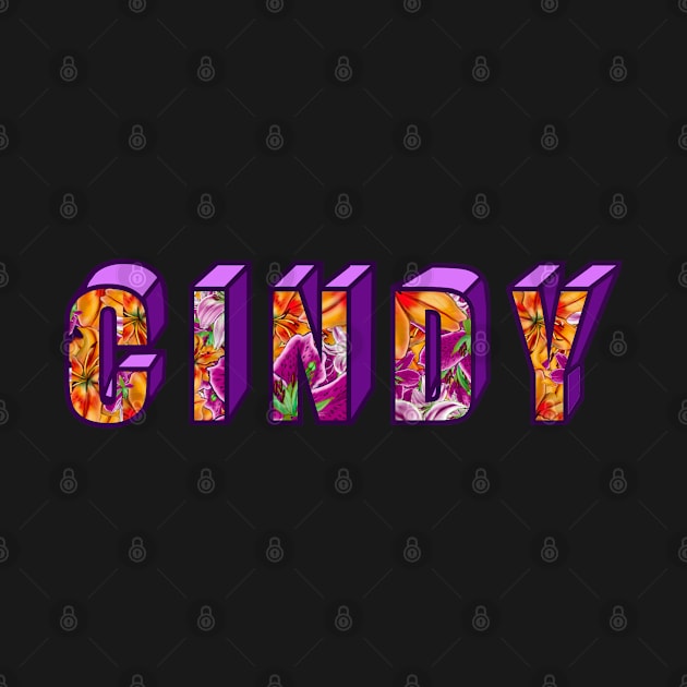 Top 10 best personalised gifts 2022  - Cindy personalised personalized  custom name  floral with purple on black background . Cindy by Artonmytee