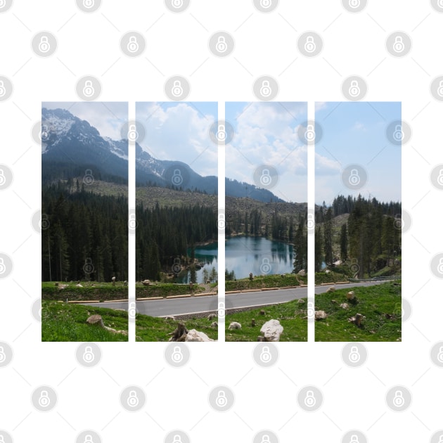 The fabulous alpine lake of Carezza in the Dolomites (Bolzano). Lovely place in the Italian Alps. Reflections in the water. View from the hill. Sunny spring day. Trentino Alto Adige by fabbroni-art