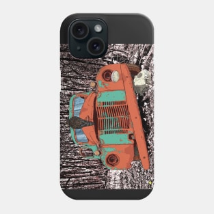 Vintage rusted car with the Hawk and skull Phone Case