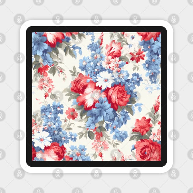 Red White and Blue Patriotic Shabby Floral Magnet by VintageFlorals