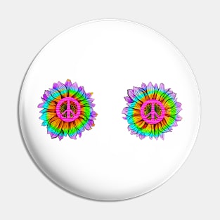 Rainbow flowers with peace symbol Pin