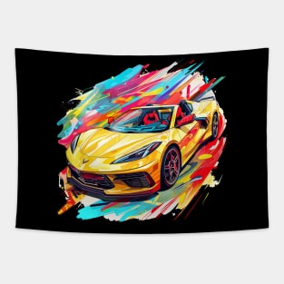 Accelerate Yellow HTC C8 Corvette Supercar Racecar Muscle Car Yellow Hardtop convertible Color Splash Corvette C8 Tapestry