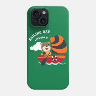 Funny bear sailor cartoon vector on little boat with cartoon style. Phone Case