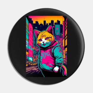 Cool cat in a neon city Pin