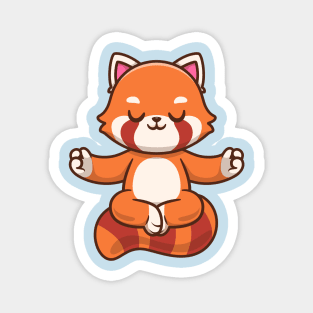 Cute Red Panda Meditating Yoga Cartoon Magnet