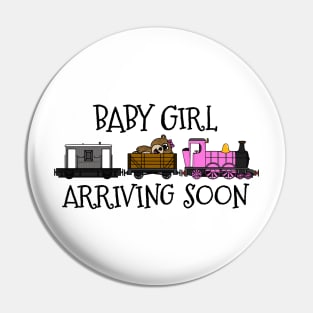 Pregnancy Announcement Steam Train, Baby Girl Arriving Soon Pin