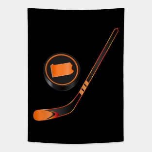 NHL - PA Black Orange Stick and Puck Tapestry