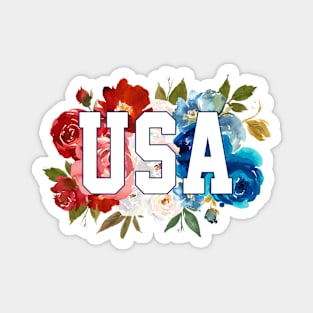 USA Red, White and Blue Florals Design Magnet