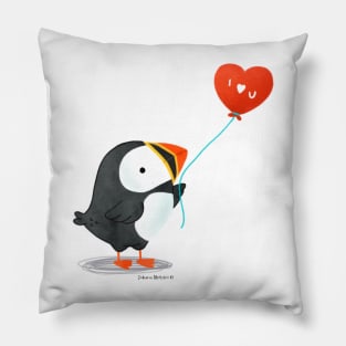 Puffin with a heart balloon Pillow