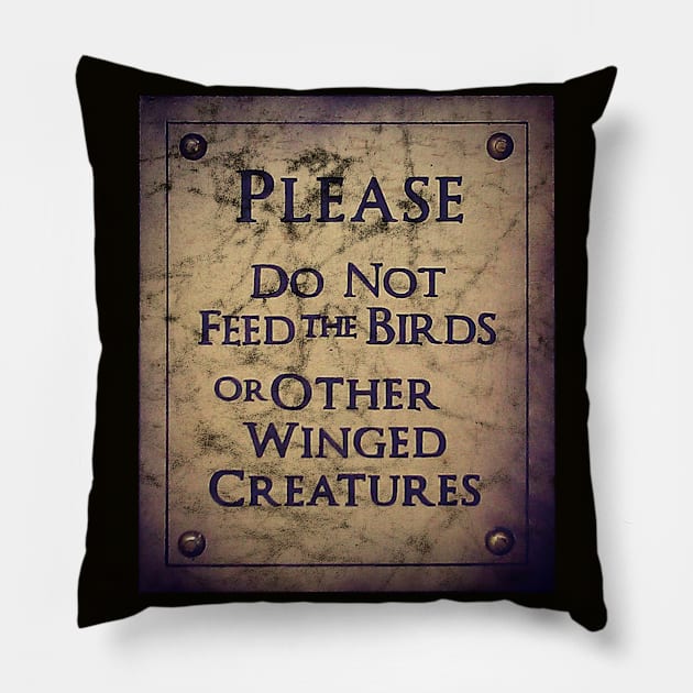 Don't Feed The Birds Pillow by Pinkazoid