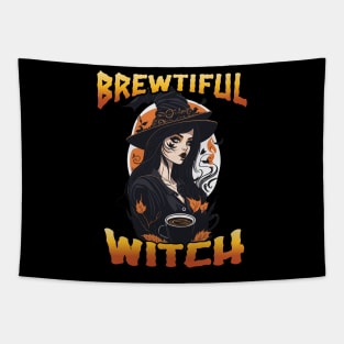 Brewtiful Witch Halloween Coffee lover Tapestry