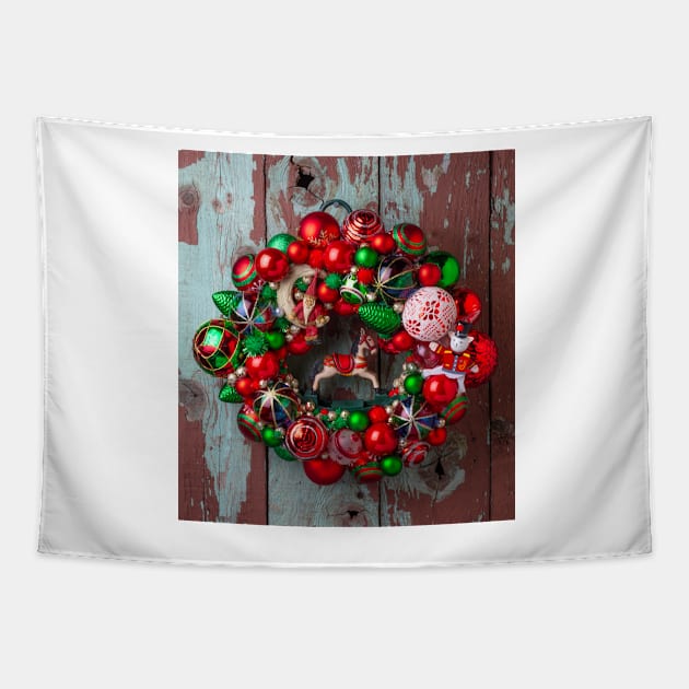 Old Fashion Christmas Wreath Tapestry by photogarry