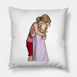 Two young girls hugging Pillow