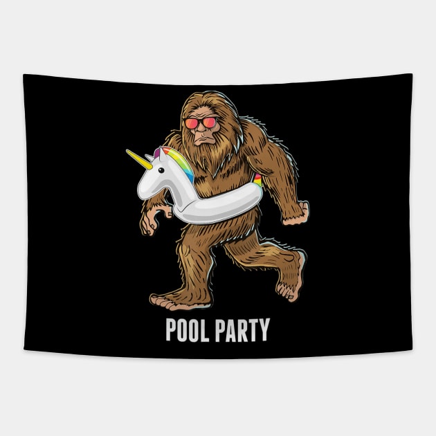 Pool Party Bigfoot Unicorn Float Shirt Sasquatch Shirt Gift Tapestry by LaurieAndrew