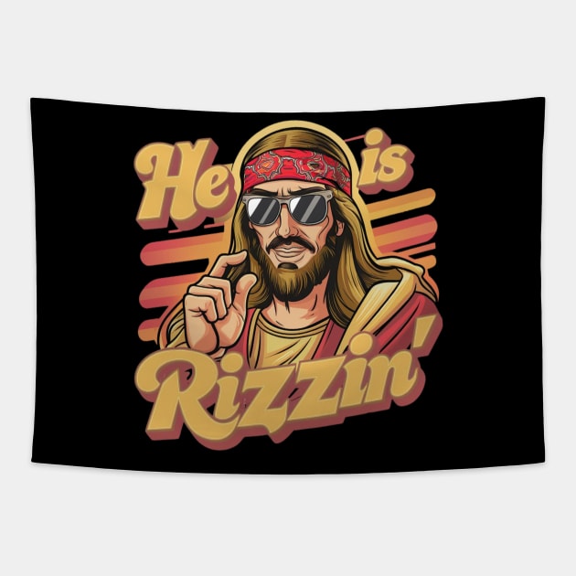 He is Rizzin funny Jesus Tapestry by Dylante