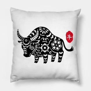 Ox / Cow - Chinese Paper Cutting, Stamp / Seal, Word / Character Pillow