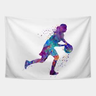 Basketball Girl Colorful Watercolor Silhouette Tapestry
