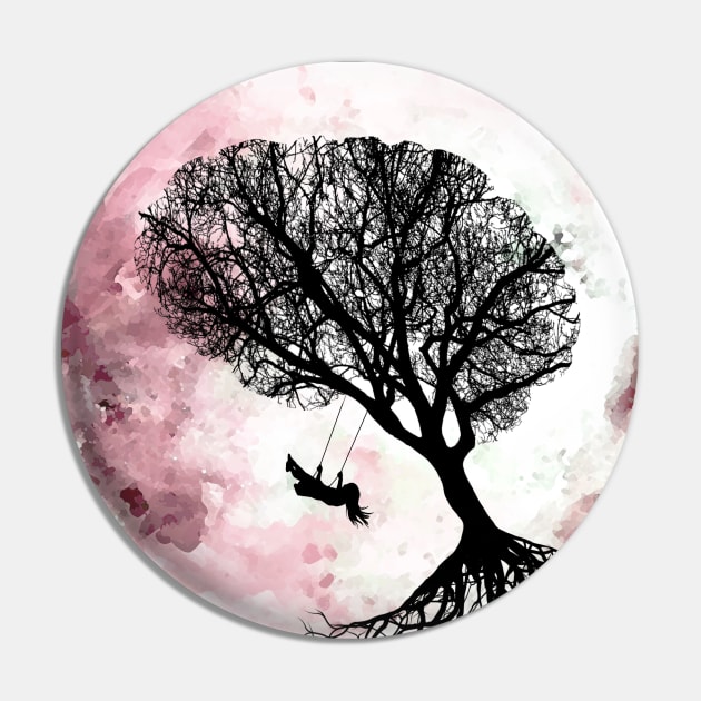 Pink moon, tree and young girl on swing ,cute, space, night, aesthetic, nature Pin by Collagedream