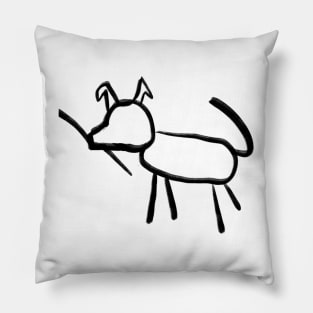 Stick figure, line drawing of a dog. Pillow