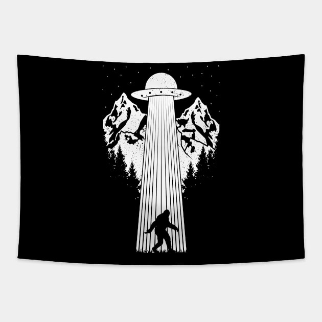 Bigfoot Ufo Abduction Tapestry by Tesszero