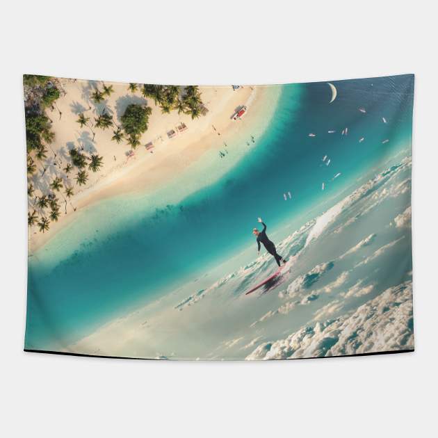 Surfing planet Tapestry by karadoc