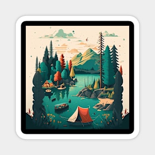 Camping Adventure in the Forest Lake, Fishing Magnet