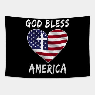 God Bless American Flag Heart Tapestry