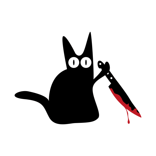 black spooky cat with bloody knife by Johnny_Sk3tch