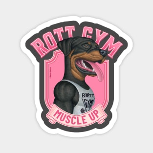 Fun Rottie Dog with pink design going to muscle up at rott gym Magnet