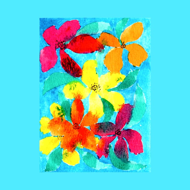 Flowers Watercolour Painterly Loose Vibrant by Jaana Day