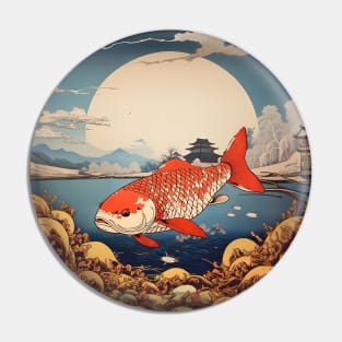 Majestic Koi: Prosperity, Good Luck, and Beauty on a Dark Background Pin