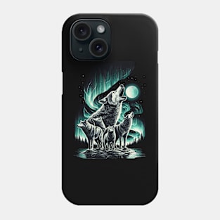 Pack of Wolves Howling Under the Northern Lights in a Stunning Landscape Phone Case