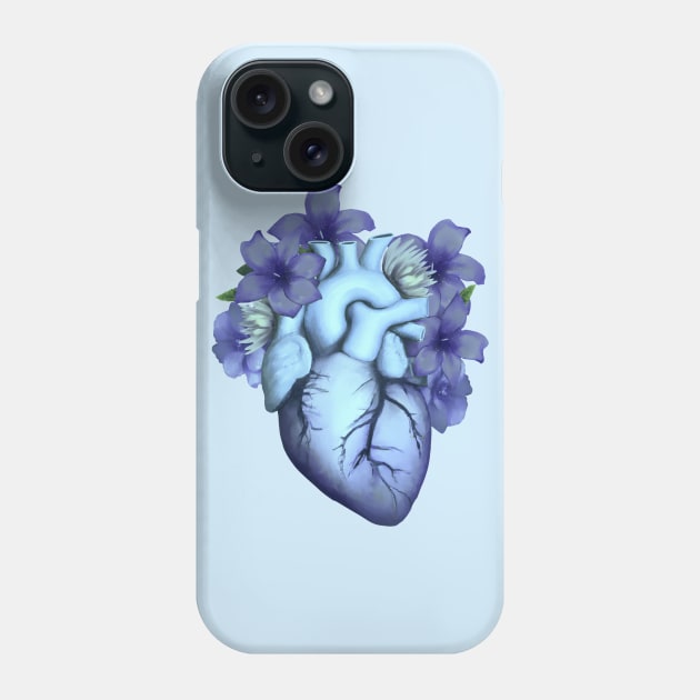 Floral blue Human Heart, watercolor blue lilies flowers, Heart, anatomical Human heart Phone Case by Collagedream