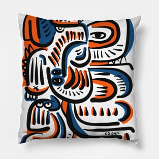 Aztec Orange Blue Graffiti Creatures Pillow