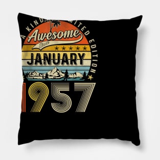 Awesome Since January 1957 Vintage 66th Birthday Pillow