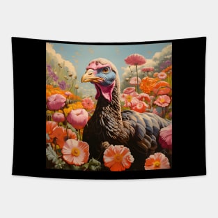 Retro Rustic Farm Turkey in the Flowers Tapestry