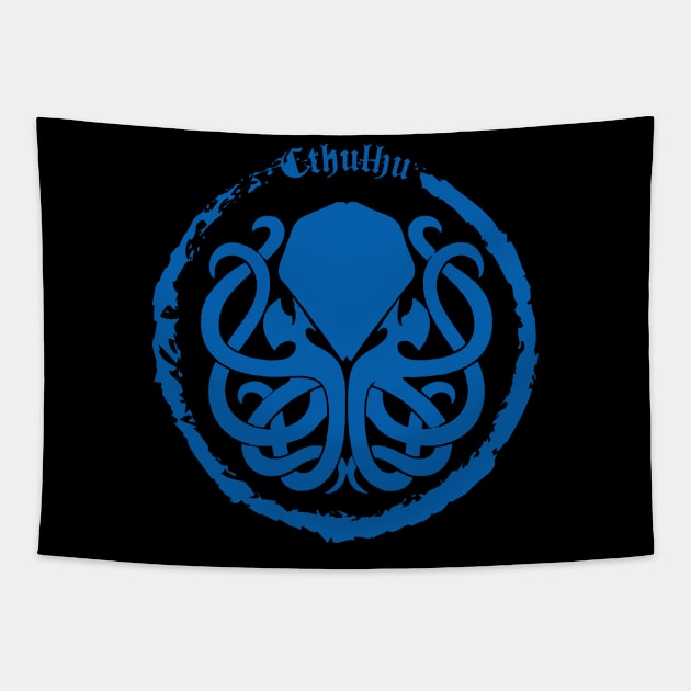 Cthulhu Logo Blue Tapestry by Milena93