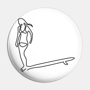 one line surfer girl hanging ten on a longboard Pin