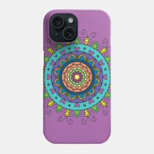 Colorful Mandala with Hearts and Bugs on Purple Phone Case